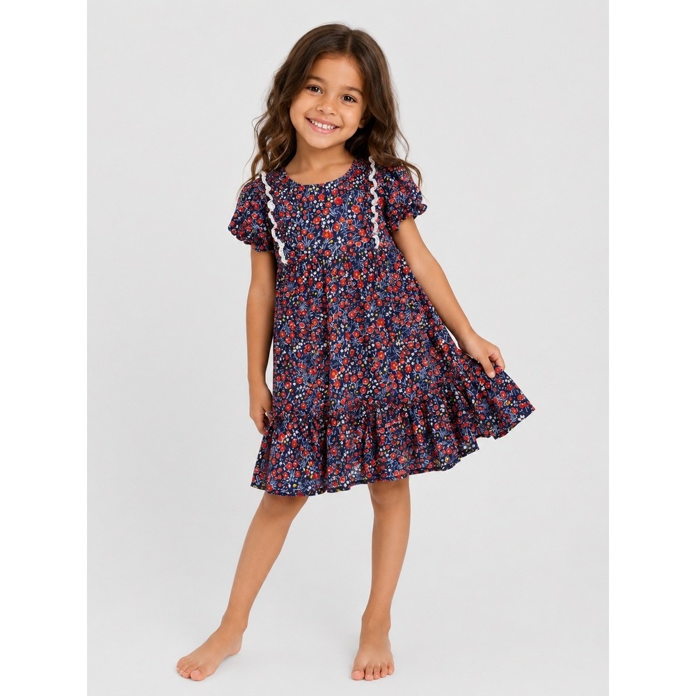 The Prairie by Rachel Ashwell Kids Navy Floral Ruffle Cottagecore Dress 5 T